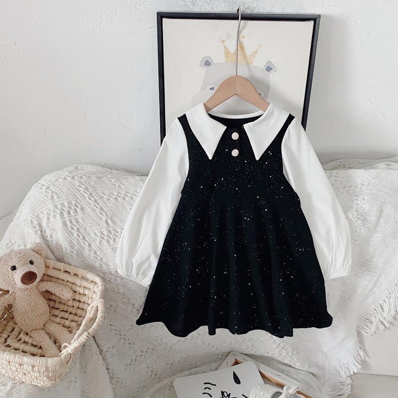 KFO58-Dress Anak Perempuan Gaun Pesta Lengan Panjang Elegant Black Glitery 1