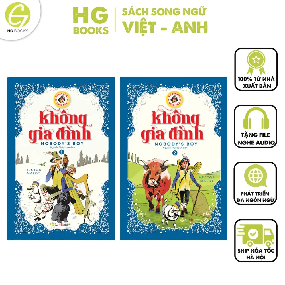 Combo 2 cuốn Sách Không Gia Đình - Sách song ngữ kinh điển, có note từ vựng, tặng kèm file nghe