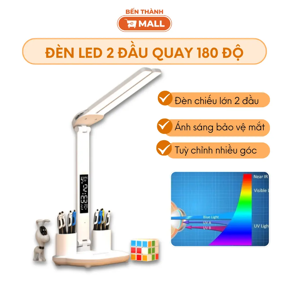Đèn LED bàn học 2 đầu quay 10 độ bảo vệ mắt [đèn chống ánh sáng xanh giảm mờ mắt]