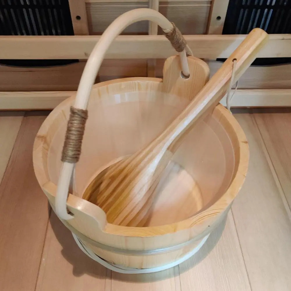 6L Sauna Wooden Bucket With Ladle Combined Set Portable Sauna Room SPA Accessory Tools Beneficial Skin Barrel