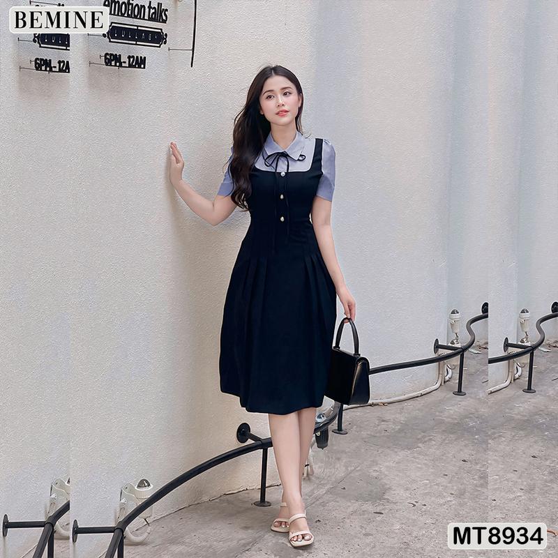 Đầm thiết kế phối cổ sơ mi tùng xếp ly BEMINE MT8934