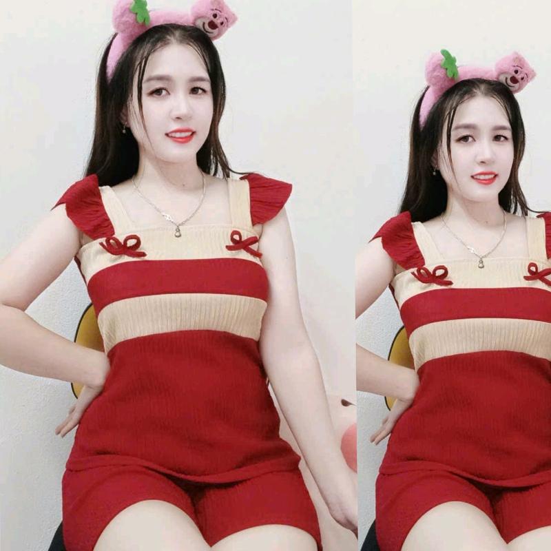 đồ bộ ngủ canh tiên @ free size 60kg trở lại chất thun shop Nhật phối 2 nơ 2 bên thích hợp mặc o nhà Nữ