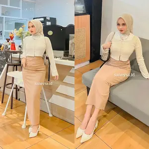 Fay Long Skirt Rempel Rok Wanita Casual - Asymmetrical Skirt Twill Knit - Rok Span -  Pleats Skirt Panjang Belah Samping - Stretch - Rok Waist