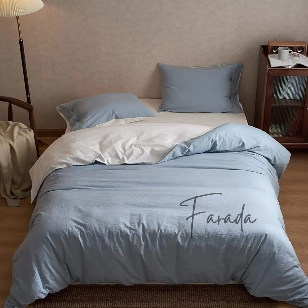 Bed Cover Set Baby Blue mix Putih - Set dengan Sprei Polos ukuran 90x200 100x200 120x200 140x200 160x200 180x200 200x200 [WIDANI STORE]