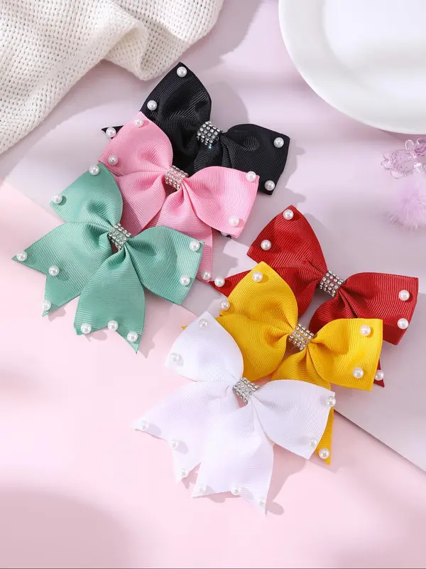 Cute Bowknot Design Hair Clips, Faux Pearl Decor Hair Accessories for Girls, Fashion Hair Accessories for Party, Daily Clothing Decor 3
