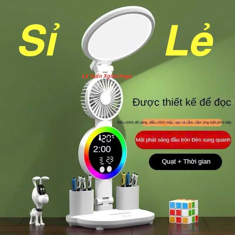 Đèn Học, Đèn Ngủ, Đèn Làm Việc loại mới nhất QUẠT, ĐỒNG HỒ, ĐÈN 3 CHẾ ĐỘ MÀU SÁNG TỐI, có Pin. SỈ, LẺ. ALO Shop 0