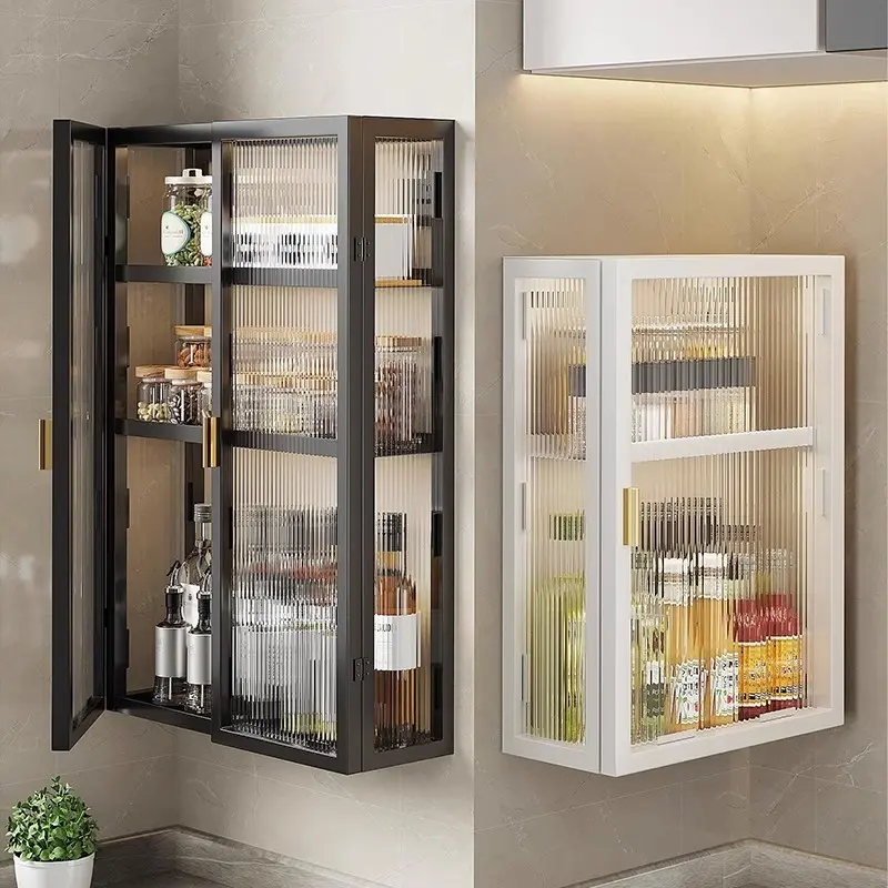 Kitchen Wall-Mounted Storage Cabinet No-Drill Household Wall-Mounted with Door Spice Seasoning Storage Rack Hanging Wall Organizer Cabinet perfume  organizer storage  rack