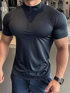 Camiseta de hombre de manga corta con cierre a medio pecho y corte ajustado, ropa casual deportiva para verano, top atlético minimalista y elegante