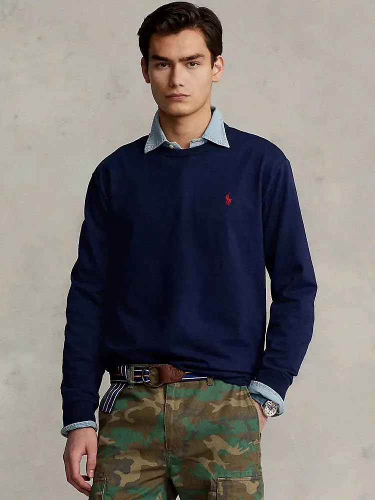 Áo sweater nỉ lông cáo nam nữ RL thêu ngựa phom vừa