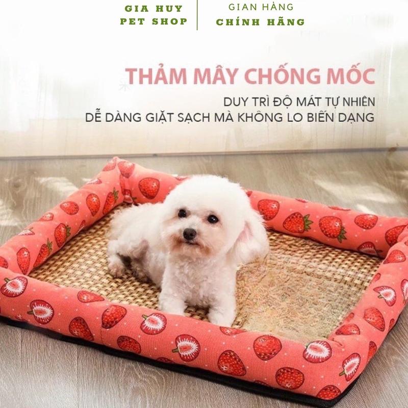 Thảm mây cho chó mèo kèm chiếu điều hòa Ổ nằm mùa hè cho thú cưng hình chữ nhật nhiều màu sắc, dễ dàng làm sạch giahuypetshop