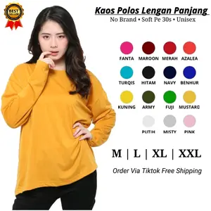 Kaos Polos Lengan Panjang Leher O-Neck Round Neck 30s Abu Army Biru Hijau Maroon Merah Navy Nyaman Soft Fit