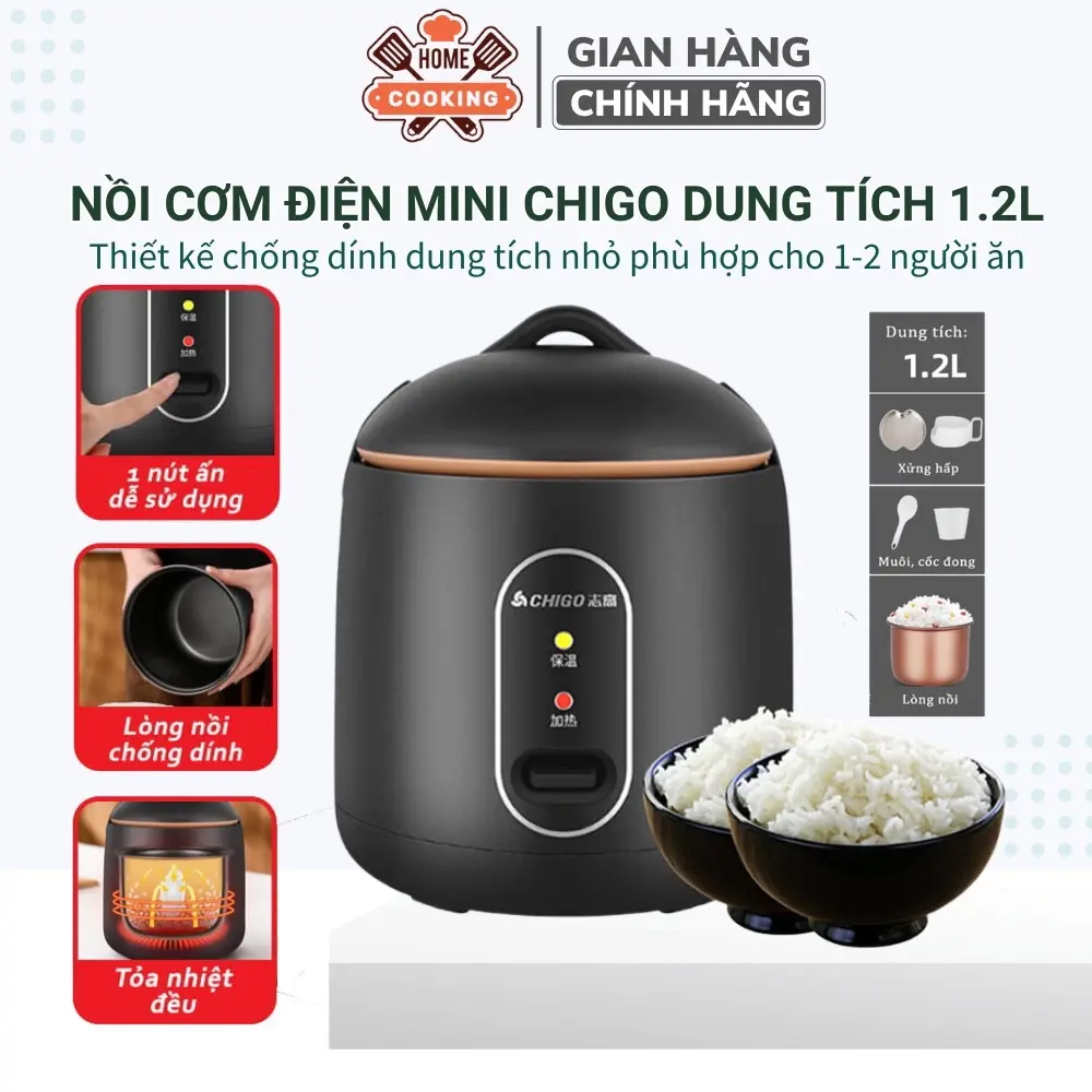 Nồi cơm điện mini đa năng Chigo dung tích 800ML công suất 600w nấu cháo súp hầm, thiết kế chống dính an toàn cho sức khỏe