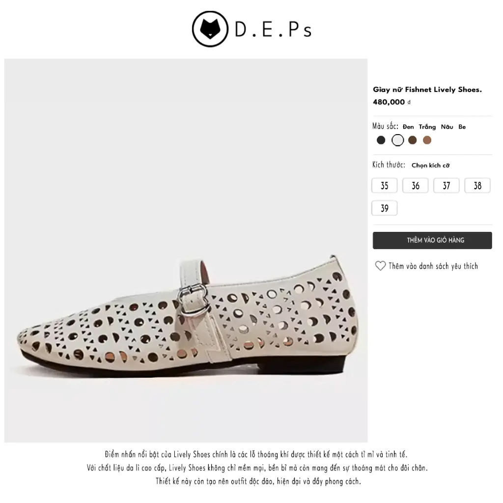 DEPs Giày Bệt Women búp bê khóa ngang Ballet Fishnet Lively Shoes da lì mắt dạo phố cáo mã GT01 cao cấp.