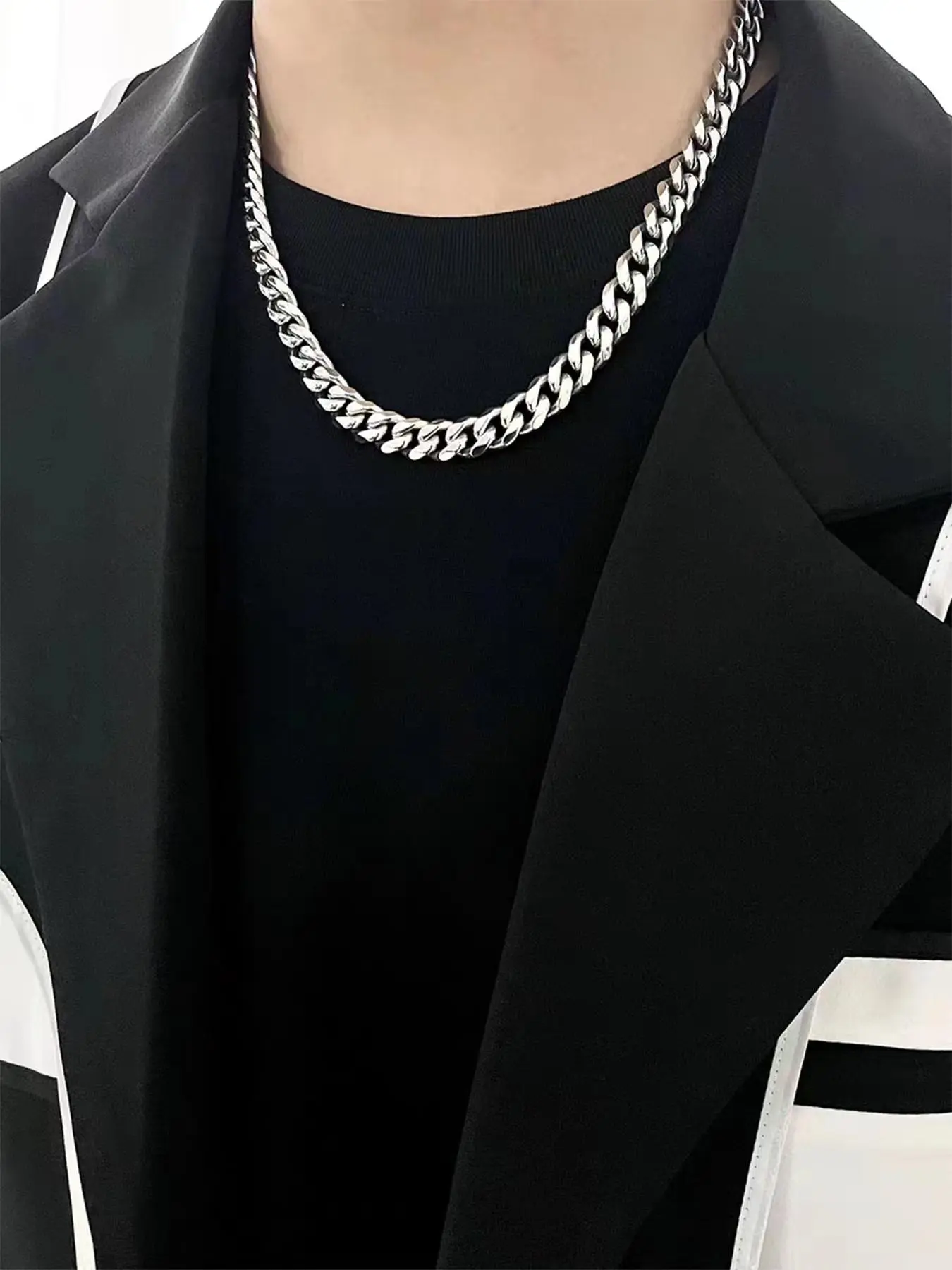 Simple Plain Stainless Steel Chain Necklace, Hip Hop Street Versatile Party Accessories for Men and Women, Daily Clothing Decor