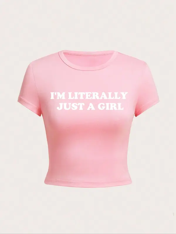 Women's Letter Print Round Neck Crop Tee, Vintage Trendy Casual Short Sleeve T-shirt for Daily Wear, Graphic Tees Women 6