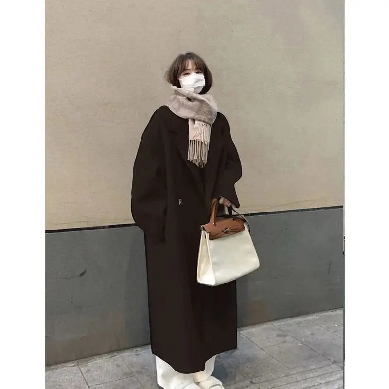 KAGEDSHOP Áo khoác dạ dáng dài 2 lớp form rộng 4 cúc túi sườn be đen, Áo khoác blazer nữ cổ vest chất dạ lì phong cách ulzzang 4