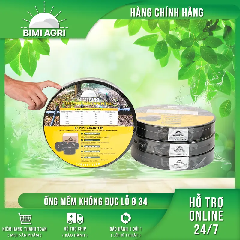 Ống không đục lỗ phi 34 cuộn 100m chính hãng BIMI AGRI gắn béc