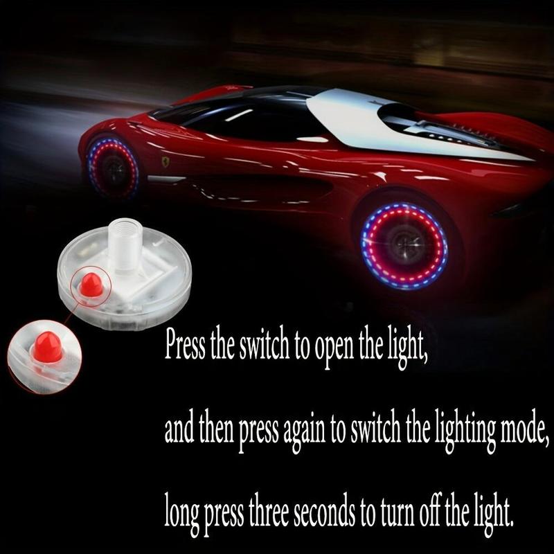 Solar Powered Car Wheel Hub Light, Car Motorcycle Tire Decorative Light, LED Valve Stem Light, Colorful Wheel Hub Flashing Light 6