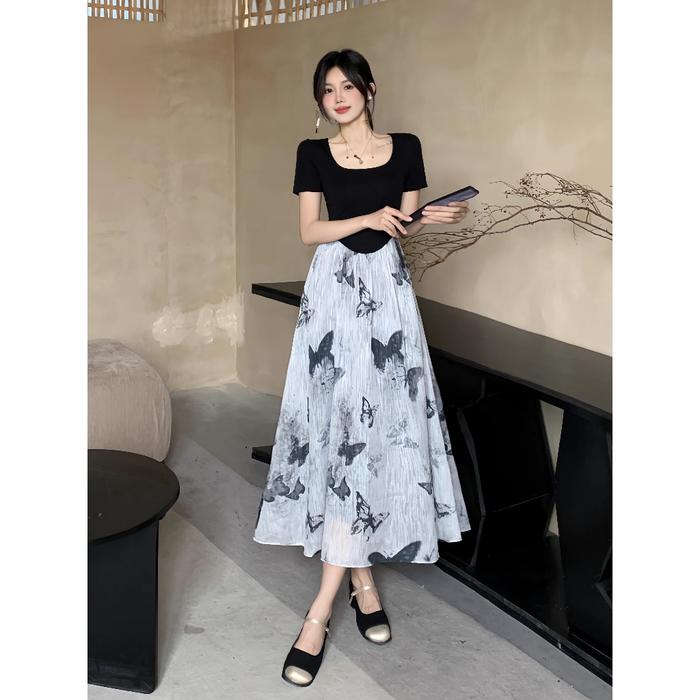 midi dress terbaru 2025 Promo baju dress hitam mewah elegan midi dress terbaru 2025 korea dress  wanita kekinian pesta kondangan jumbo - 3302-black, 2XL di Herthaduga99