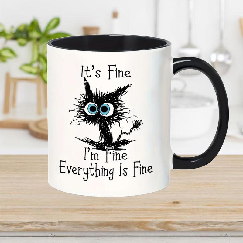 Ceramic Coffee Mug, Funny Cat & Letter Pattern Coffee Cup, Coffee Mug with Handle, Gifts for Family and Friend 3