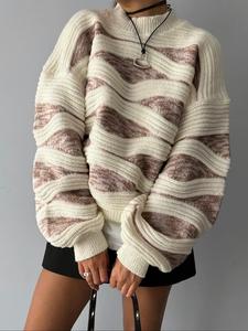 Women's Colorblock Striped Drop Shoulder Sweater, Casual Long Sleeve Round Neck Jumper for Daily Wear, Ladies Knitwear for All Seasons