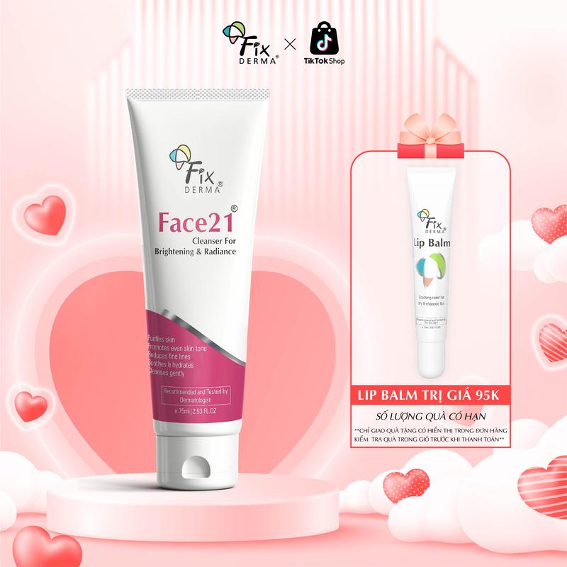 Sữa Rửa Mặt Giúp Dưỡng Ẩm FIXDERMA Face21 Cleanser For Brightening & Radiance 75g Hỗ Trợ Làm Sạch, Hỗ Trợ Làm Trắng Sáng Da [Hùng Lợi]