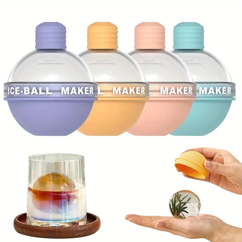 Silicone Ice Ball Maker, 4 Counts/set Round Ball Shaped Ice Ball Mold, Ice Ball Maker for Whiskey & Cocktail, Kitchen Accessories 0
