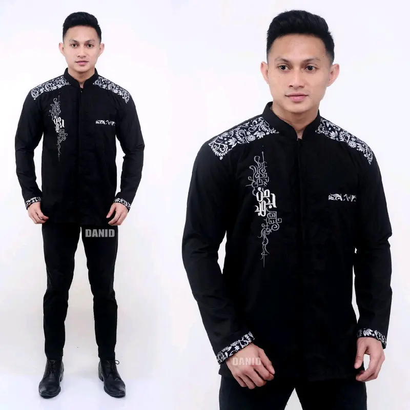 baju koko pria muslim kombinasi bordir lengan Panjang Pendek 2