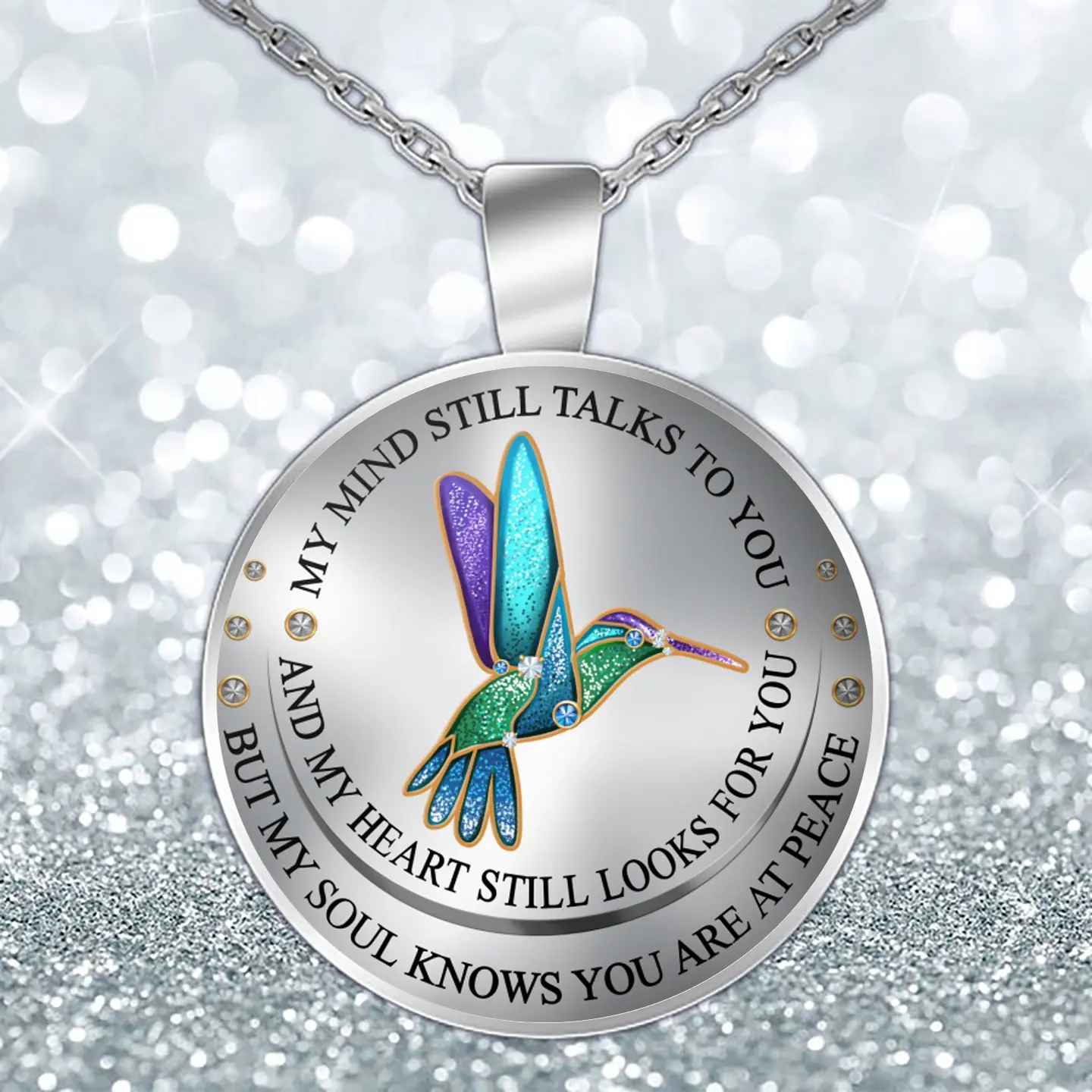 Exquisite Hummingbird Necklace Round Pendant Necklace Memorial Women Girls Charm Choker Party Gift