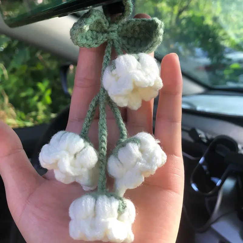 Woven Orchid Car Interior Ornament, Car Rear View Mirror Decoration, Car Interior Flower Pendant, Car Decoration Accessories for Women as Gifts 8