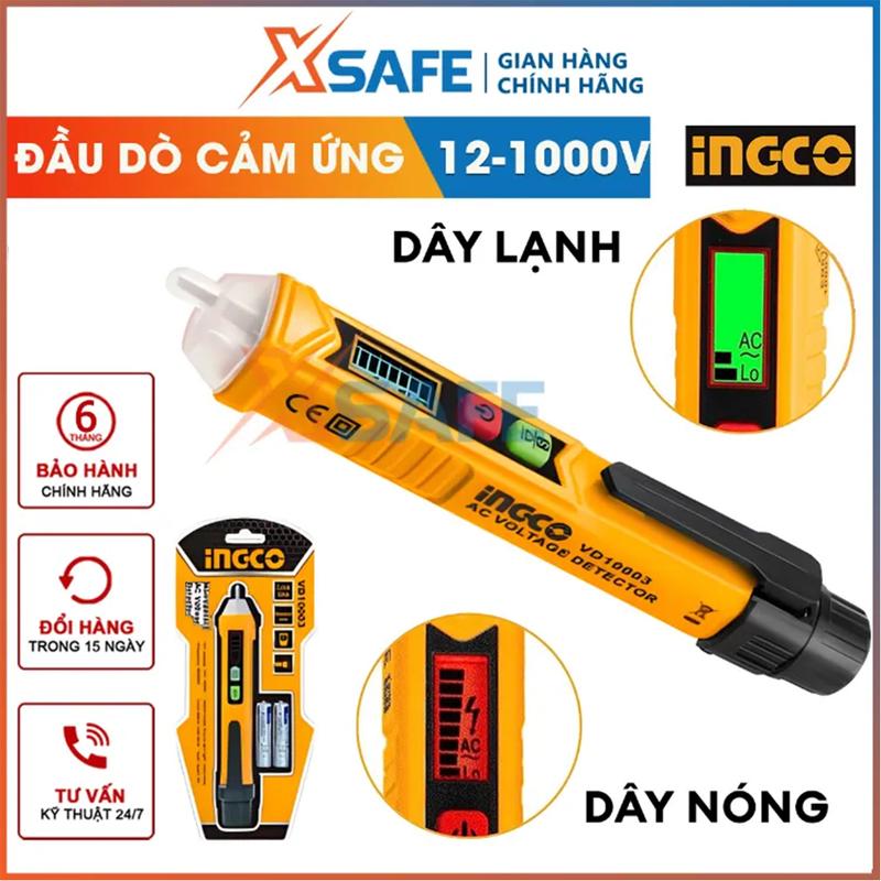 Bút thử điện thông minh đa năng 1000V INGCO, đầu dò điện áp cảm ứng tự động phân biệt dây nguội và dây nóng, dò ngoài dây không chạm