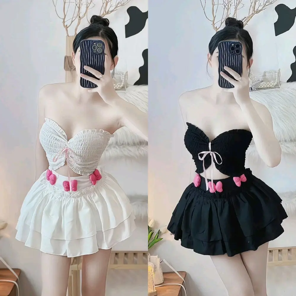 sét váy tầng đính nơ áo cúp nhún