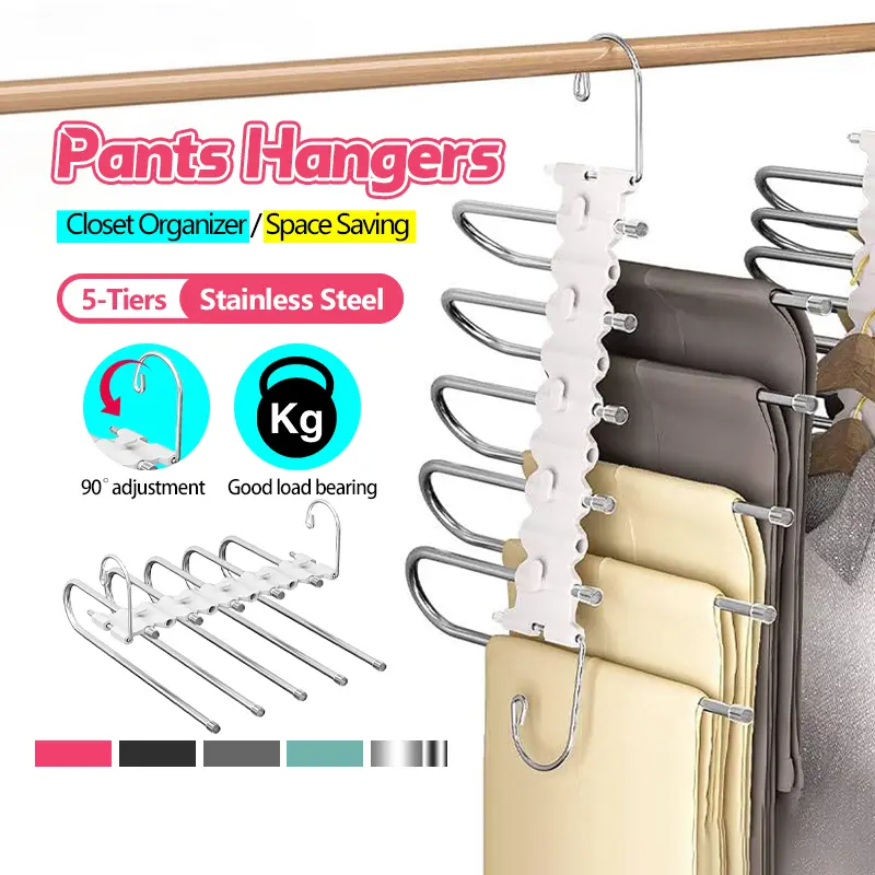 Fast Delivery Stainless steel 5-layer long pants hanger, multifunctional pants rack, pants rack, closet organizer/space saving Hanging