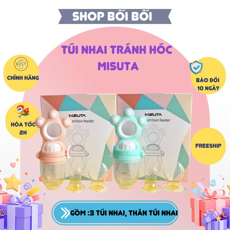 Túi nhai ăn dặm cho bé Misuta CAO CẤP núm nhai ăn trái cây, hoa quả chống hóc cho trẻ