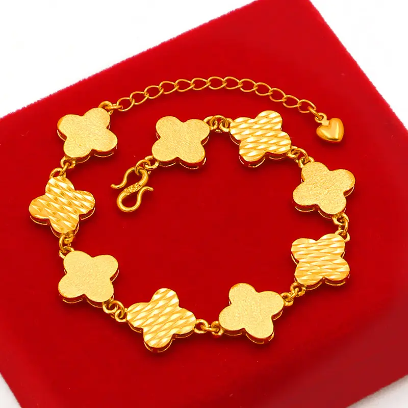 24k Gold Plated Bracelet Brass Gold Plated Fashion Women's Clover Bracelet 24k Gold Plated Bracelet Jewelry Wholesale