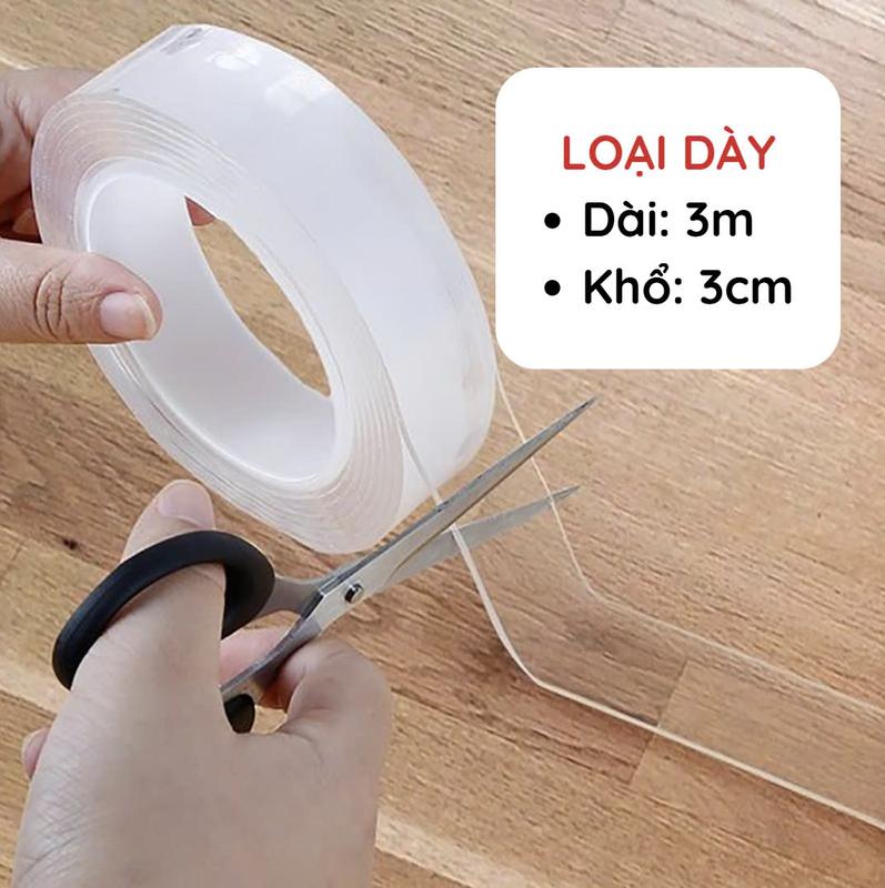 Combo 3 cuộn Băng Keo Nano 2 Mặt Siêu Dính Trong Suốt mỗi cuộn dài 3m băng dính dán