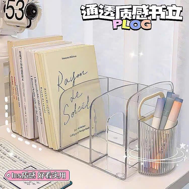 Kệ đựng sách để bàn 4 ngăn trong suốt nhiều ngăn chất liệu Acrylic dày dặn, cao cấp có tay cầm