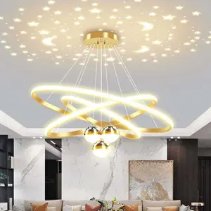 Lampu Hias Gantung Ruang Tamu 3 Ring Mewah dan Elegan 3 Warna Cahaya / Lampu Gantung Rumah Minimalis