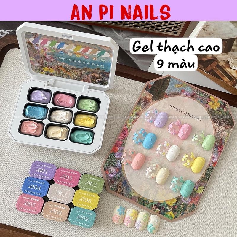 Hộp Gel vẽ thạch cao 9 màu tone pastel mini, An Pi Nails Vẽ Nail Làm Nail