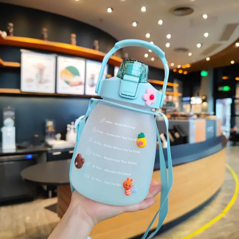 Bình nước cute có ống hút nhựa cao cấp dung tích 1300ml, Bình đựnġ nước có vòi 1,3 lít có chia vạch tiện lợi an toàn 7