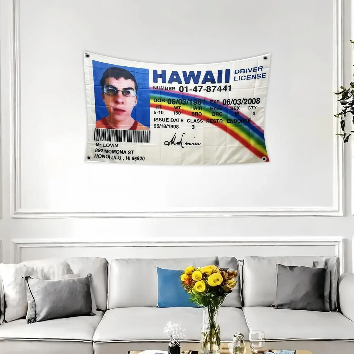 Hawaii Mc Driver License Flag, 3x5 Ft Wall Hanging Banner Tapestry, Used for University Dormitory, Outdoor, Queuing Flags