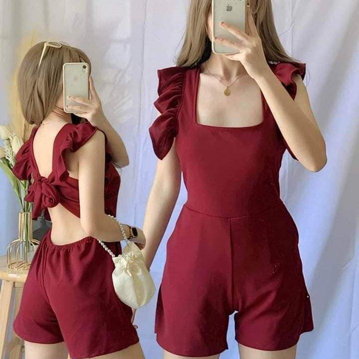 JT Daisy Regular Crepe Squareneck Ruffles Sleeves Plain Jumpshort ...