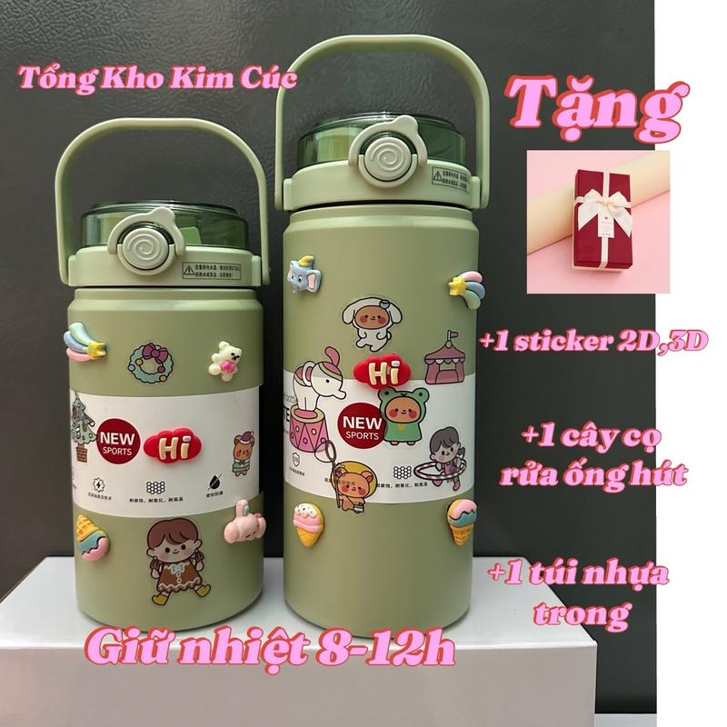 Bình Boss Giữ Nhiệt Inox 316 Dung Tích 1000, 1200ml giữ nhiệt nóng 8-12h, nước lạnh(đá) 15-24h tặng kèm 3 phụ kiện : 1 cây cọ rửa ống hút , 1 túi nhựa trong suốt, 1 sticker 2D,3D