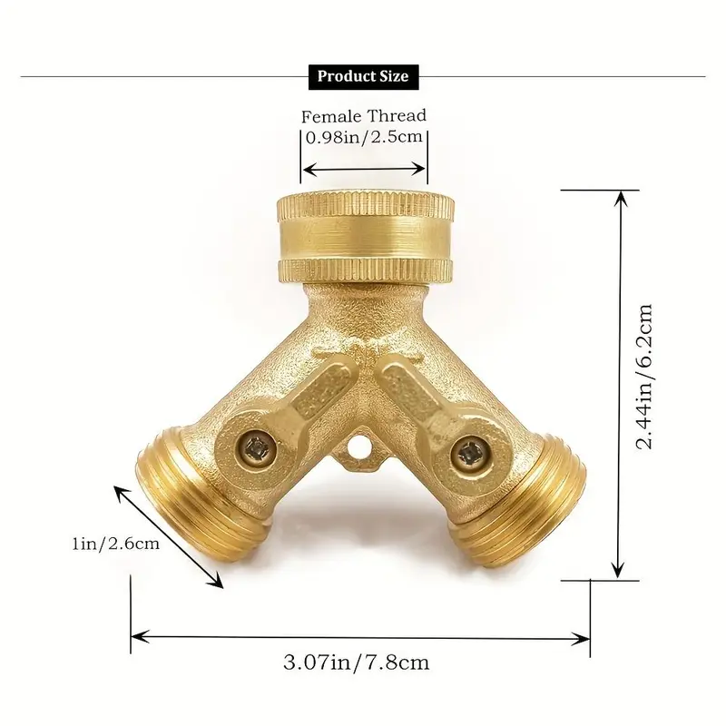 Garden Hose Y Shape Valve, 1 Count Rotatable Brass Hose Separator with Solid Brass Handle, High-pressure Water Garden Hose Adapter 1