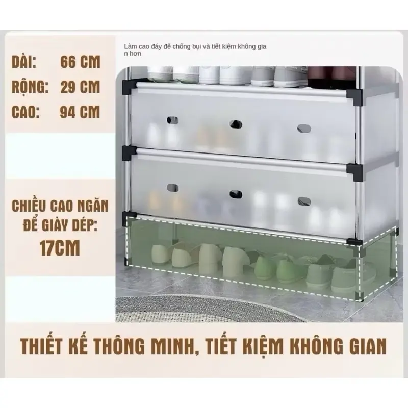 Kệ Inox 5 Tầng Có Vách Ngăn Chắn Bụi, Giá Inox Để Giày Dép 5 Tầng Có Nắp Đậy, Tủ Giày Thế Hệ Mới 2