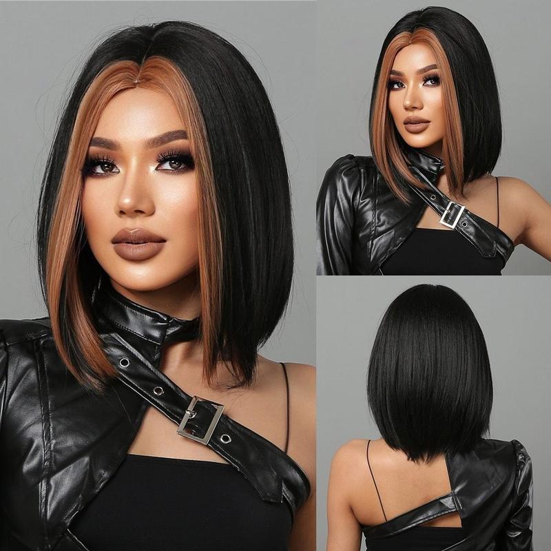 Product Introduction of short hair wig for woman full head cosplay Bob Wigs Red Highlight Middle Part Synthetic Wig 6