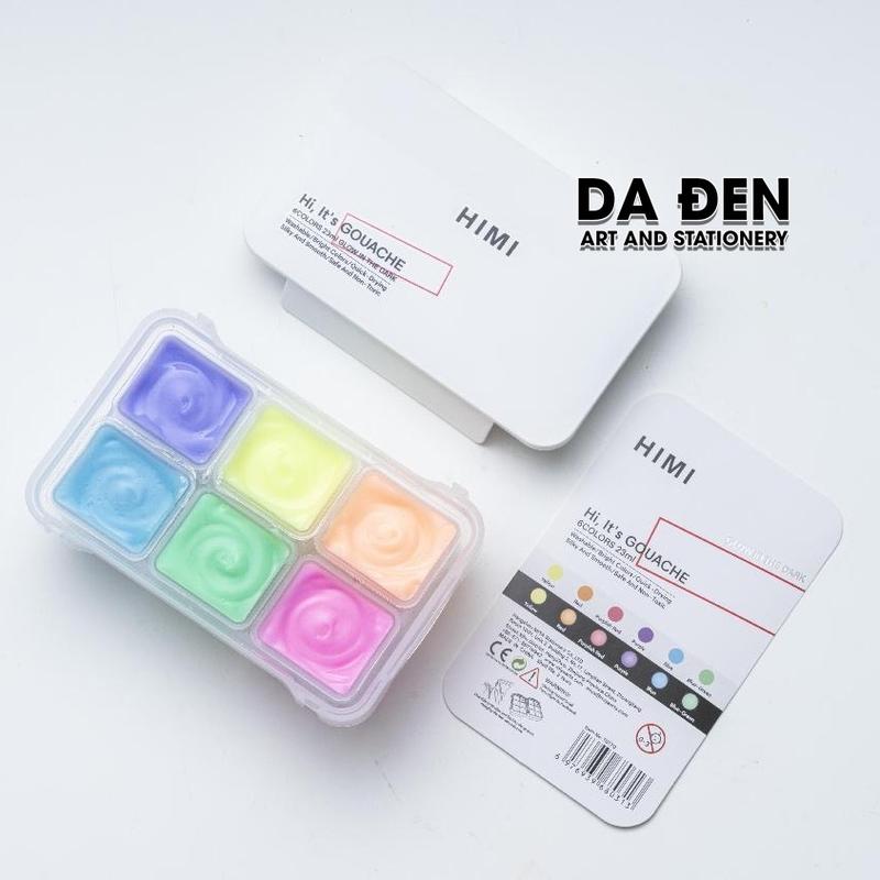  ￼ DA ĐEN  Màu Gouache Himi 6 Màu Dạ Quang x 23ml 