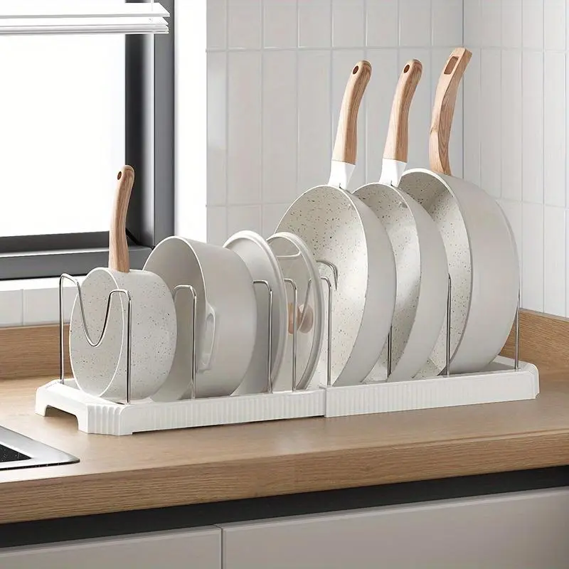 Adjustable Pot and Pan Organizer Rack, 1 Count Stainless Steel Retractable Kitchen Storage Rack, Restaurant Organizer, Pantry Organizers and Storage