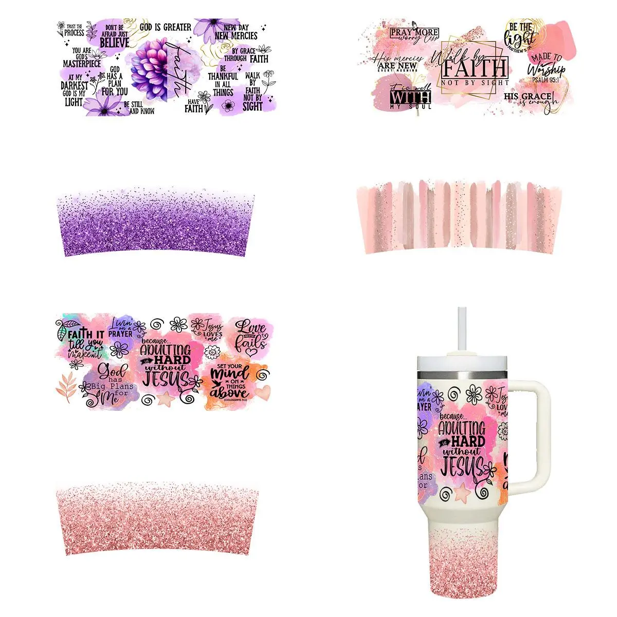 Flower & Quotes Pattern Sticker, 3 Counts/set Self Adhesive Decorative Stickers, DIY Decals for Water Bottle, Laptop, Scrapbooking, Journal Making
