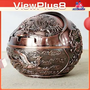 Asbak Logam Retro dengan Tutup Tahan Angin dan Debu Gaya Vintage untuk Meja Rumah